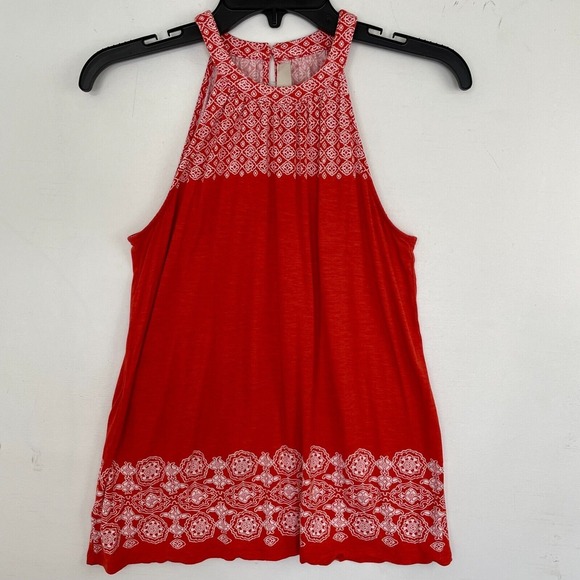 Ann Taylor LOFT XS Red White Print Halter Top Sleeveless Blouse Tank - Picture 6 of 10